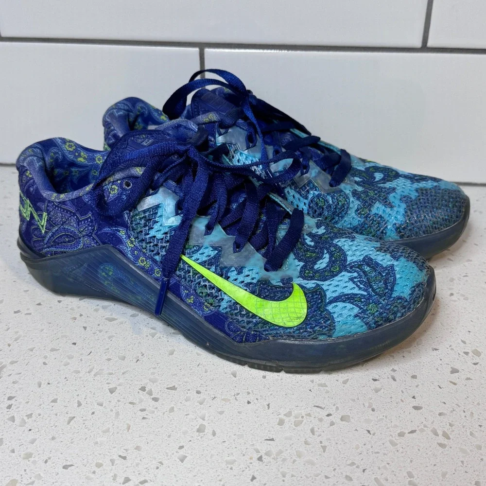Nike Metcon 6 AMP Blue Paisley Floral Training Shoes CZ0602 Mens Size 7.5